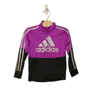 Adidas Size 5 Girls Purple and Black Silver Glitter Logo Track Jacket